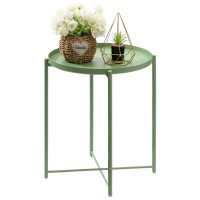 Danpinera Side Table Round Metal, Outdoor Side Table Small Sofa End Table Indoor Accent Table Round Metal Coffee Table Waterproof Removable Tray Table For Living Room Bedroom Balcony Office (Green)