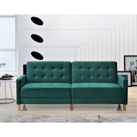 Us Pride Furniture Classical Style Soft Square Arm 80Aa Wide Emerald Green Velvet Tufted Twin Size Convertible Sofa Bed With Solid Wooden Legs & High Density Foam (Sb9074-9080) Sofabed