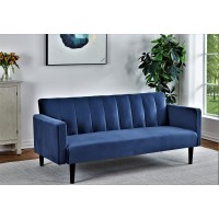 Us Pride Furniture Classical Style Soft Square Arm 72Aa Wide Dark Velvet Tufted Twin Size Convertible Sofa Bed With Solid Wooden Legs & High Density Foam (Sb9105-9111) Sofabed, Deep Blue