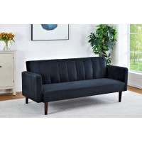 Us Pride Furniture Classical Style Soft Square Arm 72Aa Wide Black Velvet Tufted Twin Size Convertible Sofa Bed With Solid Wooden Legs & High Density Foam (Sb9105-9111) Sofabed