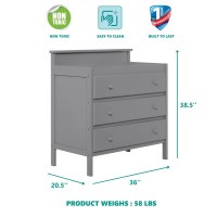 Dream On Me Mason Modern Changing Table With Free Changing Pad In Steel Grey, Three Spacious Drawers, Made Of New Zealand Pinewood, Includes 1 Mattress Pad And Anti-Tipping Kit
