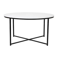 Hampstead Collection Coffee Table - Modern White Finish Accent Table With Crisscross Matte Black Frame