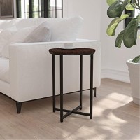 Hampstead Collection End Table - Modern Walnut Finish Accent Table With Crisscross Matte Black Frame