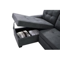Lilola Home Fabric Reversible Sectional Sleeper Sofa With Storage Chaise, Dark. Gray