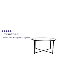 Greenwich Collection Coffee Table - Modern Clear Glass Accent Table With Crisscross Matte Black Frame