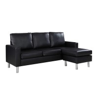 Casa Andrea Milano Llc Modern Sectional Sofa-Reversible Chaise Lounge Perfect For Small Space Dorm Or Apartment, Onyx Leather
