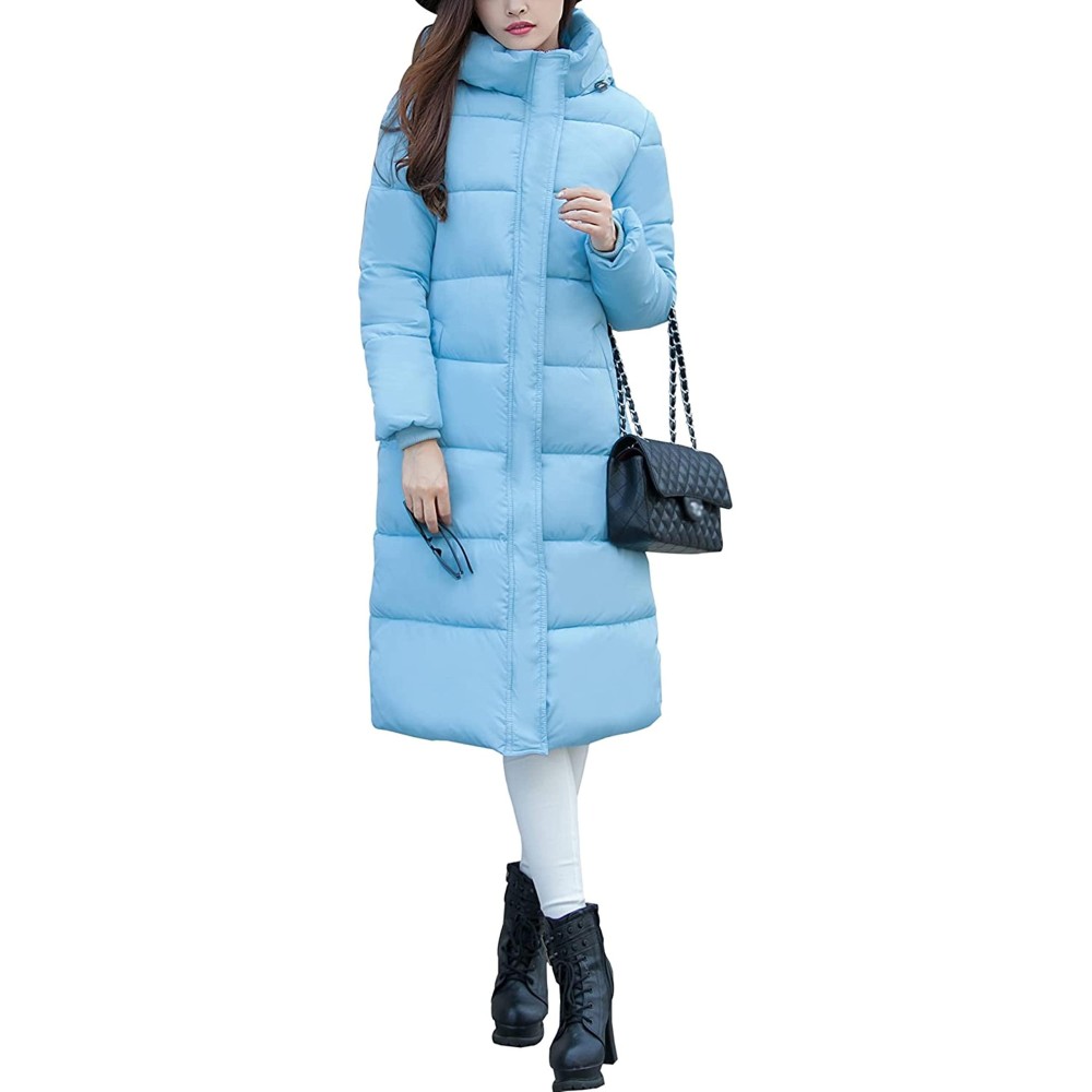 Womens Mid-Length Slim Quilted Puffer Coat Winter Thicken Windproof Hooded Parkas