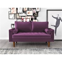Container Furniture Direct Womble Velvet Upholstered Living Room Diamond Tufted Chesterfield Loveseat With Gleaming Nailheads, Eggplant