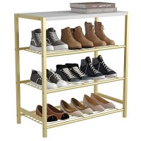 Homefort 4-Tier Shoe Rack, Shoe Storage Shelf, Industrial Shoe Tower, Narrow Shoe Organizer For Closet Entryway, Small Shoe Rack Table With Durable Metal Shelves, Gold