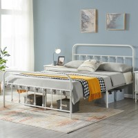 Topeakmart Full Size Victorian Style Metal Bed Frame With Headboard/Mattress Foundation/No Box Spring Needed/Under Bed Storage/Strong Slat Support White