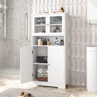 Irontar Bathroom Cabinet, Freestanding Floor Cabinet With Open Shelf, Large Display Cabinet With Doors, Kitchen Cupboard, Storage Cabinet For Living Room, 23.6 X 11.8 X 50.4 Inches, White Cwg006W
