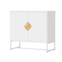 Goujxcy Sideboard Buffet White Storage Cabinet Solid Wood Accent Console Table For Living Room Bedroom Entryway Kitchen (2 Doors)
