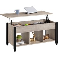 Yaheetech Gray Coffee Table, Lift Top Coffee Table With Hidden Compartment & Shelf, Lift Up Dining Table For Living Room Reception, Retro Central Table With Wooden Lift Tabletop, 41 Inch L
