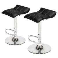Set Of 2 Adjustable Bar Stools Swivel High Bar Chair With Footrest And Back, Black Pu Leather Lift Barstools With Metal Base For Kitchen Living Room