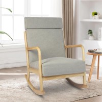 Luckyermore Nursery Rocking Chair High Back Glider Chair Upholstered Accent Chair Comfy Lounge Chair With Extendable Headrest,For Bedroom Living Room, Grey