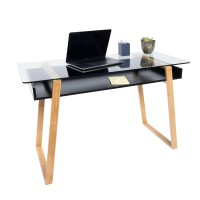 Bonvivo Massimo Small Desk - 47 Inch, Modern Computer Desk For Small Spaces, Living Room, Office And Bedroom - Study Table W/Glass Top And Shelf Space - Black