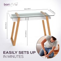 Bonvivo Massimo Small Desk - 47 Inch, Modern Computer Desk For Small Spaces, Living Room, Office And Bedroom - Study Table W/Glass Top And Shelf Space - Black