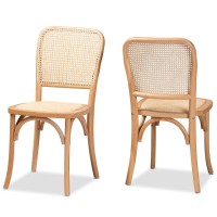 Baxton Studio Neah Brown Woven Rattan And Wood 2-Piece Cane Dining Chair Set
