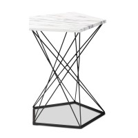 Baxton Studio Oberon Modern And Contemporary Black Finished Metal End Table With Faux Marble Tabletop