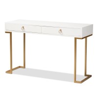 Baxton Studio Beagan White Finished Wood And Gold Metal 2-Drawer Console Table