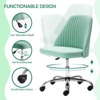 Homefla Home Office Desk Chair, Modern Linen Fabric Chair Adjustable Swivel Task Chair Mid-Back Cute Upholstered Armless Computer Chair With Wheels For Bedroom Studying Room Vanity Room (Green)