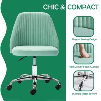 Homefla Home Office Desk Chair, Modern Linen Fabric Chair Adjustable Swivel Task Chair Mid-Back Cute Upholstered Armless Computer Chair With Wheels For Bedroom Studying Room Vanity Room (Green)