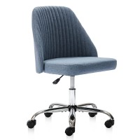 Homefla Home Office Desk Chair, Modern Linen Fabric Chair Adjustable Swivel Task Chair Mid-Back Cute Upholstered Armless Computer Chair With Wheels For Bedroom Studying Room Vanity Room (Blue)