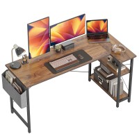 Cubicubi 55 Inch Small L Shaped Computer Desk With Storage Shelves Home Office Corner Desk Study Writing Table, Deep Brown