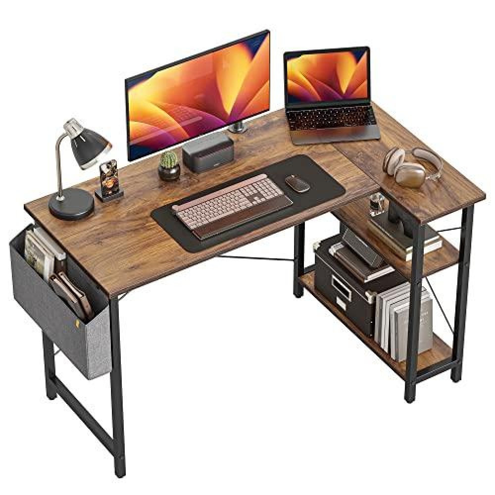 Cubicubi 40 Inch Small L Shaped Computer Desk With Storage Shelves Home Office Corner Desk Study Writing Table, Black