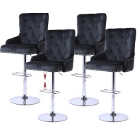 Kitchen Counter Bar Stool Adjustable Bar Chair With Back Set Of 4 Swivel Counter Height Bar Stool For Office Home With Studs Black