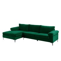 Casa Andrea Milano Llc Modern Large Velvet Fabric Sectional Sofa L Shape Couch With Extra Wide Chaise Lounge, Green