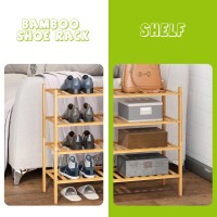 Bmosu 4-Tier Bamboo Shoe Rack Premium Stackable Shoe Shelf Storage Organizer For Hallway Closet Living Room Entryway Organizer (Natural Bamboo)