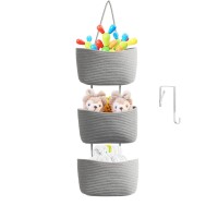 Teokj Over The Door Organizer, 3-Tier Woven Cotton Hanging Kitchen Baskets Storage Organizer Bag With Hooks Wall-Mounted Decorative Rope Baskets - Gray