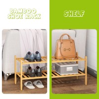 Bmosu 2-Tier Bamboo Shoe Rack Premium Stackable Shoe Shelf Storage Organizer For Hallway Closet Living Room Entryway Organizer (Natural Bamboo)