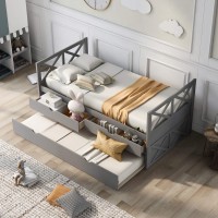 Merax Twin Size Daybed With Trundle, Wood Twin Daybed Frame With Storage Drawers, Captains Bed For Kids, Gray