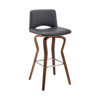Armen Living Gerty 26 Swivel Grey Faux Leather And Walnut Wood Bar Stool