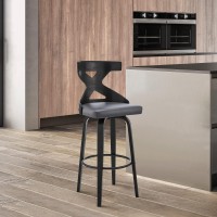 Armen Living Gayle 26 Swivel Cross Back Grey Faux Leather And Black Wood Bar Stool