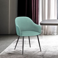 Armen Living Pixie Fabric Dining Room Chair With Black Metal Legs, 18 Seat Height, Teal