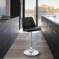 Armen Living Jacob Adjustable Height Swivel Black Faux Leather And Walnut Wood Bar Stool With Chrome Base