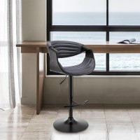 Armen Living Gionni Adjustable Swivel Grey Faux Leather And Black Wood Bar Stool With Black Base