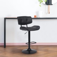 Armen Living Brooklyn Adjustable Height Swivel Black Faux Leather And Black Wood Bar Stool With Black Base