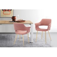 Armen Living Gigi Velvet Dining Room Chair With Metal Legs-Set Of 2, 19 Seat Height, Pink