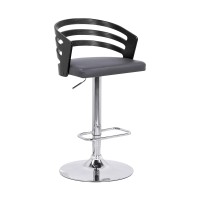 Armen Living Adele Adjustable Height Swivel Grey Faux Leather And Black Wood Bar Stool With Chrome Base