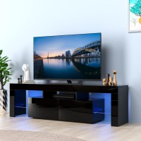 Led Tv Stand For 606570 Inch Tvs Modern Entertainment Center With Rgb Led Lights And Storage High Glossy Tv & Media Furniture For Under Tv Living Game Room Bedroom (63 W X 14 D X 18 H Black)