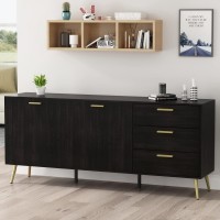 Homsee Sideboard Cabinet With 3 Drawers & 2 Doors Modern Kitchen Buffet Storage Console Cabinet With Metal Legs For Living Room Dining Room & Entryway Black Brown (69Al X 15.6Aw X 30Ah)