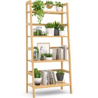 Homykic Ladder Bookshelf, 4-Tier Bamboo Ladder Shelf 49.2? Book Shelf Bookcase Floor Freestanding Bathroom Storage Rack Plant Stand For Small Space, Bedroom, Living Room, Easy To Assemble, Natural