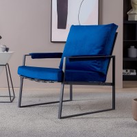 Modern Velvet Accent Chair,Upholstered Accent Living Room Chair,Reading Side Chair,Lounge Single Arms Chair With Metal Legs For Living Room/Bedroom (Blue)