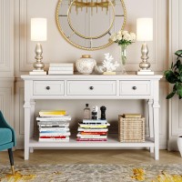 Classic Wood Console Table, Retro Style Sofa Couch Table With Three Top Drawers And Open Style Bottom Shelf, Entryway Side Table For Living Room/Hallway, Easy Assembly (Antique White+B)