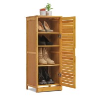 Monibloom 4 Tier Storage Cabinet Free Standing With Shutter Door, Bamboo Shoes Organizer Rack For 6-10 Pairs Bedroom Entryway Hallway, Natural