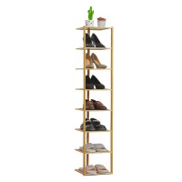 Monibloom 8 Tier Shoe Rack, Bamboo Narrow Vertical Single Pairs Shoe Storage Space Saving Tall Shoe Organizer For Small Spaces Corner Bedroom Entryway Balcony, Natural